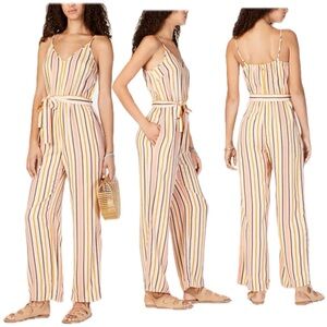 Roxy “Cha Cha For Now" pink striped jumpsuit size Medium